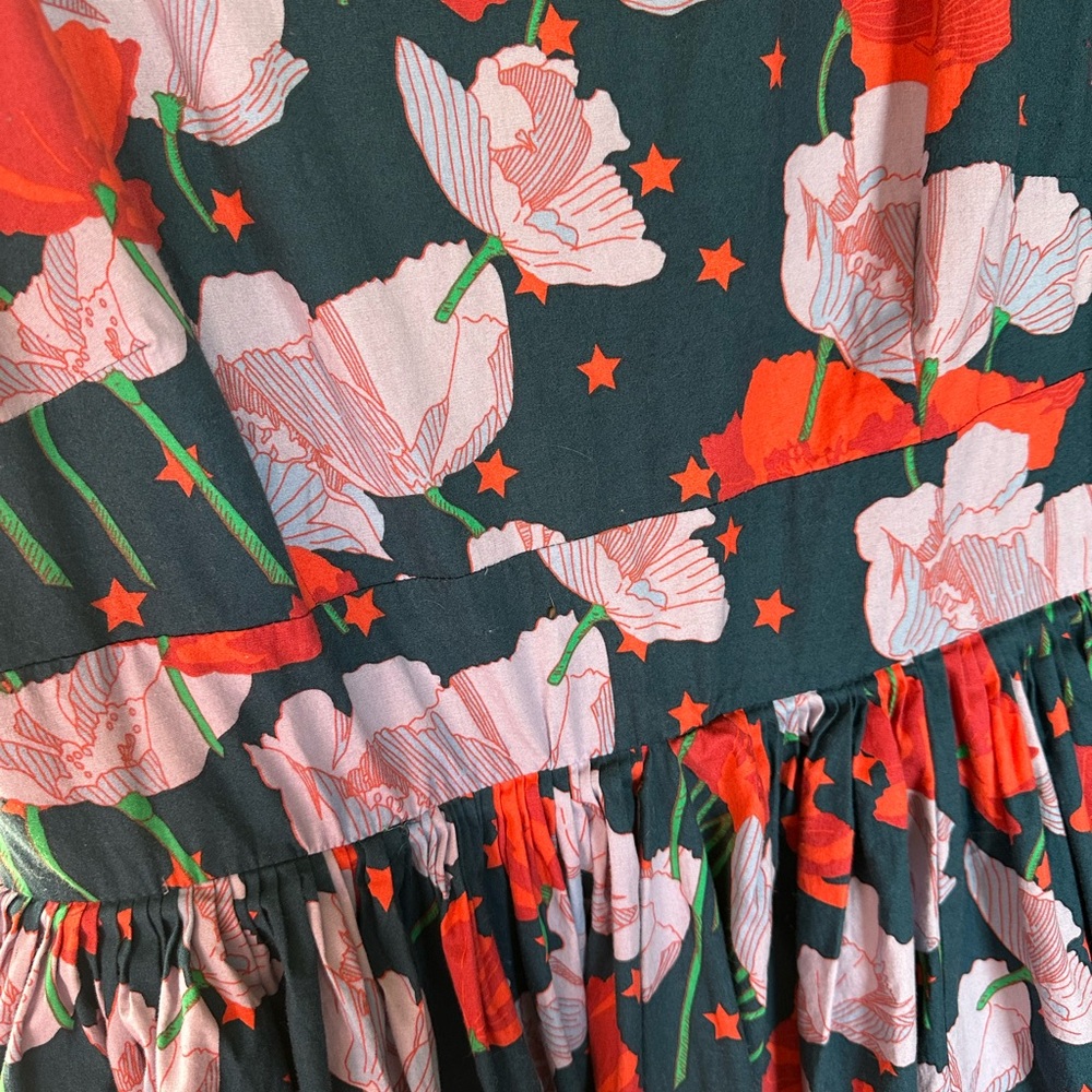 Modcloth Deep Green and Red Floral Midi Dress - Picture 2 of 4